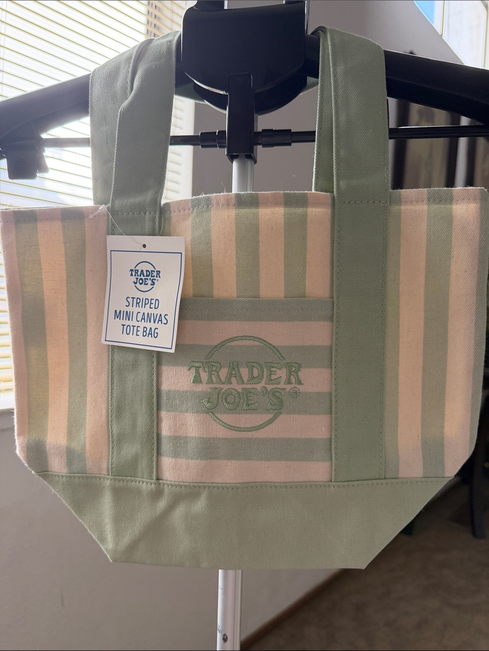 Trader Joe’s Green and Cream Striped Mini Canvas Tote Bag